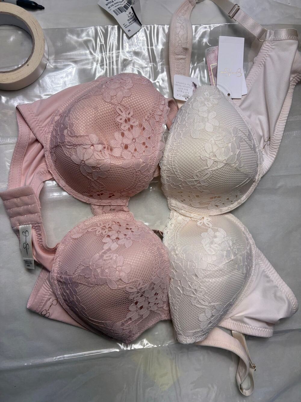 Jessica Simpson Elrose Full Figure Lace Bra 40C Women's Pink white Cream 2 pack